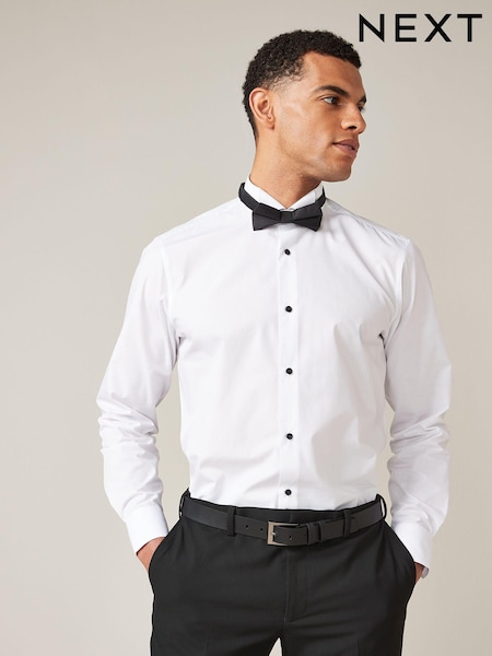 White Regular Fit Single Cuff Dress Shirt and Bow Tie Set (M63865) | 39 zł