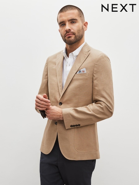 Neutral Slim Fit Linen Blend Blazer (M65384) | €16