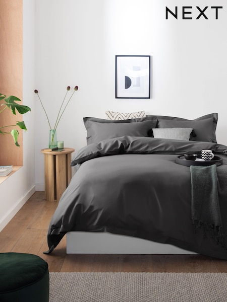Charcoal Grey Oxford Edge Cotton Rich Oxford Duvet Cover and Pillowcase Set (M66060) | €14 - €30