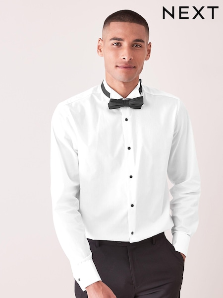 White Regular Fit Double Cuff Dress Shirt and Bow Tie Set (M66282) | €6