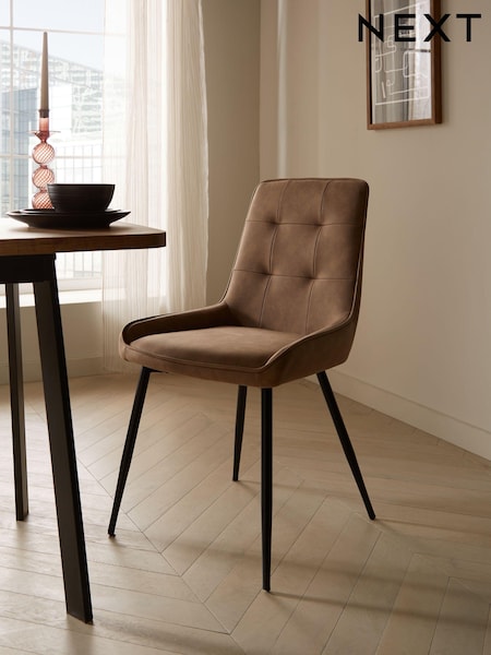 Set of 2 Arona Faux Leather Caramel Brown Cole Non Arm Dining Chairs (M66850) | €305