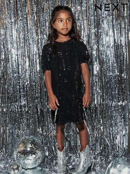 Black Sequin Sparkle Jersey Dress (3-16yrs) (M66881) | € 5 - € 6