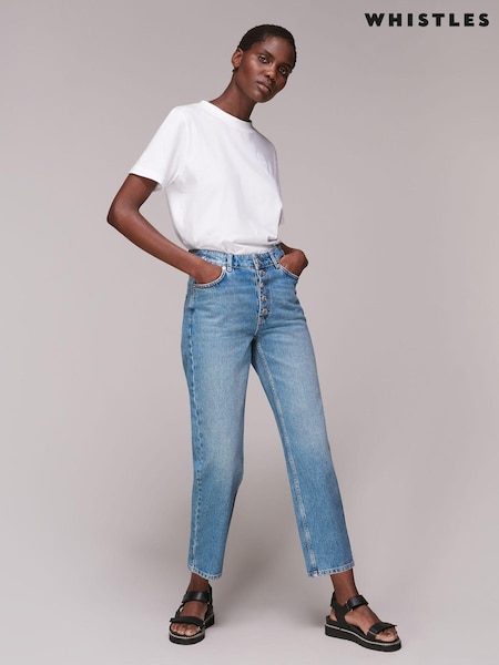 Sininen - Whistles 100% Cotton Authentic Hollie Button Crop Jeans (M66882) | €156