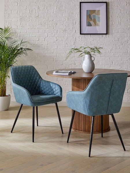 Set of 2 Arona Faux Leather Navy Blue Hamilton Black Leg Quilted Dining Chairs (M67547) | €380