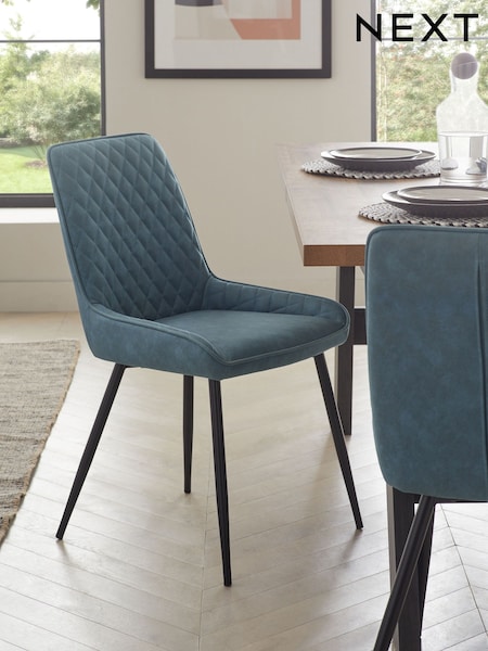 Set of 2 Arona Faux Leather Navy Blue Hamilton Black Leg Quilted Dining Chairs (M67548) | €320