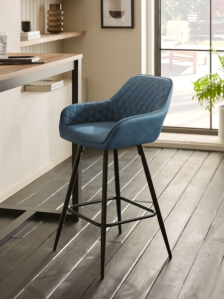 Arona Faux Leather Navy Blue Hamilton Fixed Height Quilted Kitchen Bar Stool (M67549) | €190