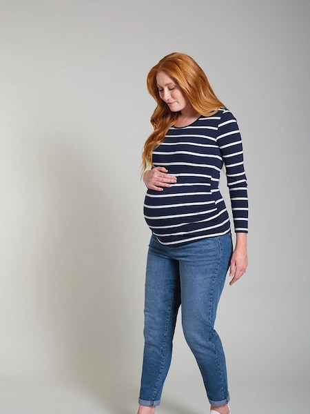 Frugi Maternity Organic Navy Blue Stripe Long Sleeve Top (M67630) | € 29