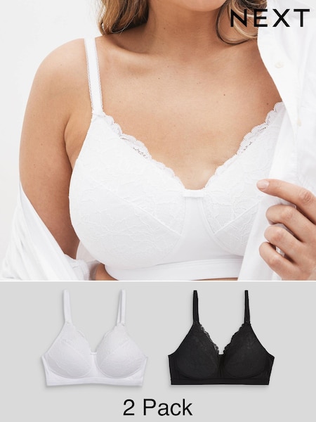أسود/أبيض - Post Surgery Non Wired Ultimate Comfort Lace Bras B-G 2 Pack (M67718) | ‏16 ر.ع.‏