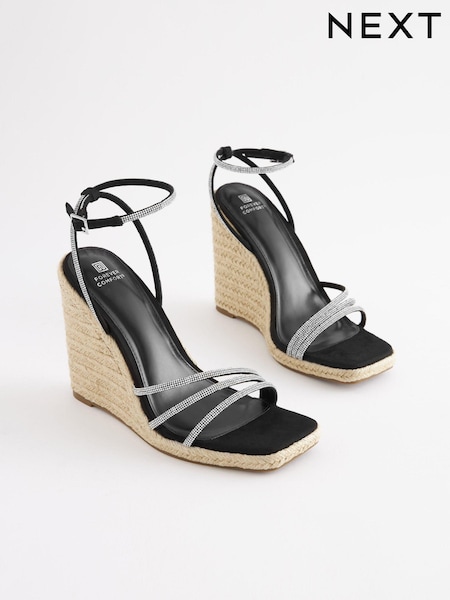 Black Forever Comfort® Bling Strap High Wedges (M68306) | €29