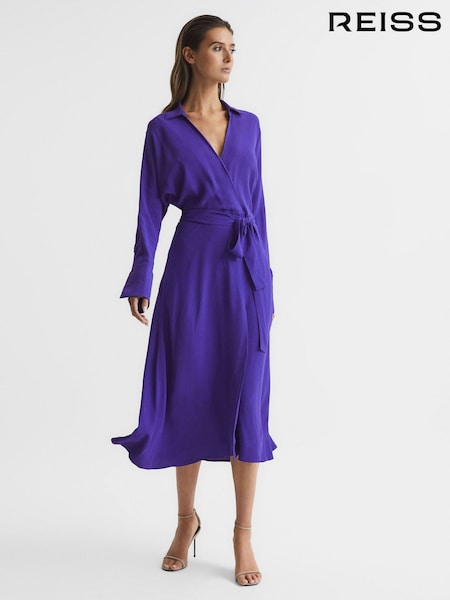 Reiss Purple Cecily Wrap Shirt Midi Dress (M68431) | €96
