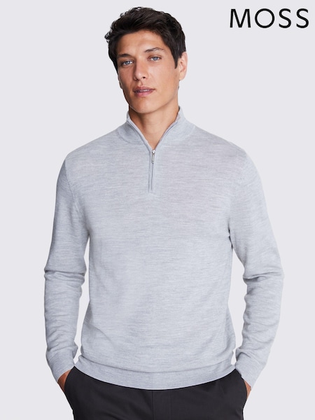 MOSS Light Grey Merino Blend Quarter Zip Jumper (M68740) | R$ 590
