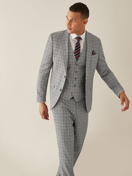 Grey/Brown Slim Fit Check Suit: Jacket (M69307) | €25
