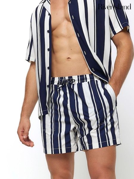 River Island Elasticated Stripe Embroidery Swim Shorts (M69662) | 78 LEI