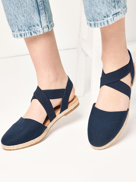 Navy Blue Regular/Wide Fit Espadrille Cross Over Flats (M70075) | €18