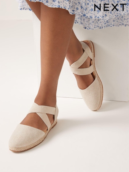 Natural Regular/Wide Fit Espadrille Cross Over Flats (M70076) | €4