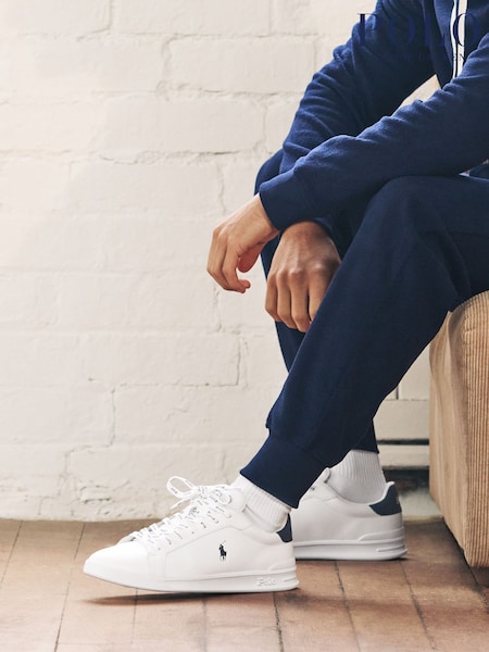Polo Ralph Lauren White/Blue Leather Heritage Court II Trainers (M70297) | LEI 856