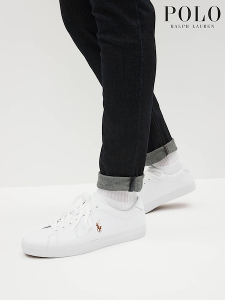 Polo Ralph Lauren White Longwood Leather Trainers (M70305) | LEI 856