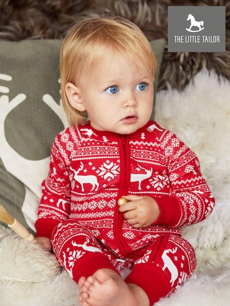 Červená - The Little Tailor Baby 100% Cotton Reindeer Christmas Fairisle Pattern All-in-one (M70598) | 870 Kč