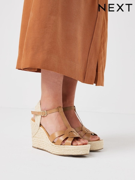 Tan Brown Signature T-Bar Espadrille Wedges (M70983) | €28