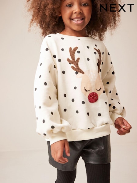 Светло-бежевый Cream горошек с оленем - Christmas Sweatshirt Jumper (3-16yrs) (M71463) | €13 - €18