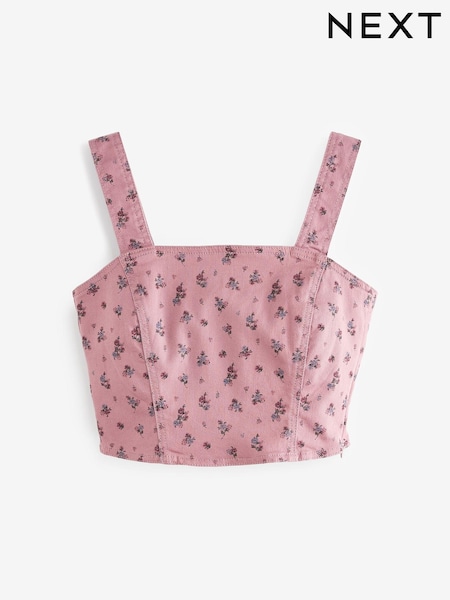 Gänseblümchenmuster, Pink - Denim Crop Top (M71509) | 11 €