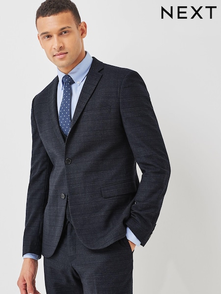 Blue Skinny Fit Wool Blend Check Suit (M71523) | €64