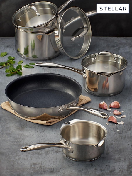 Stellar 5 Piece Silver 7000 Draining Saucepan Set (M71750) | €213