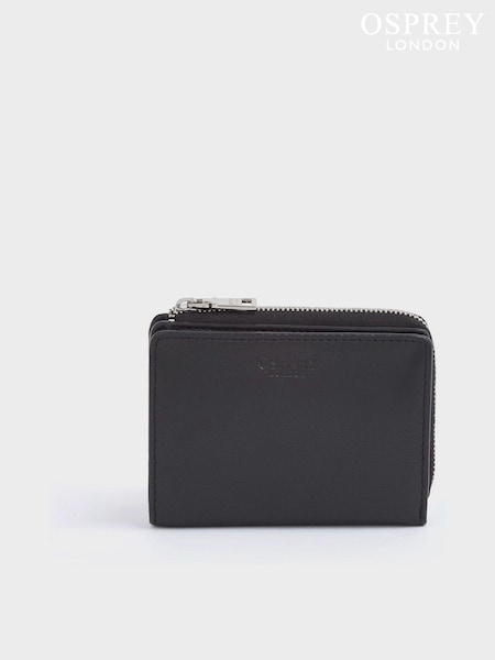 Negru - Portofel mic din piele cu fermoar de jur împrejur OSPREY LONDON Kelso (M71905) | 298 LEI