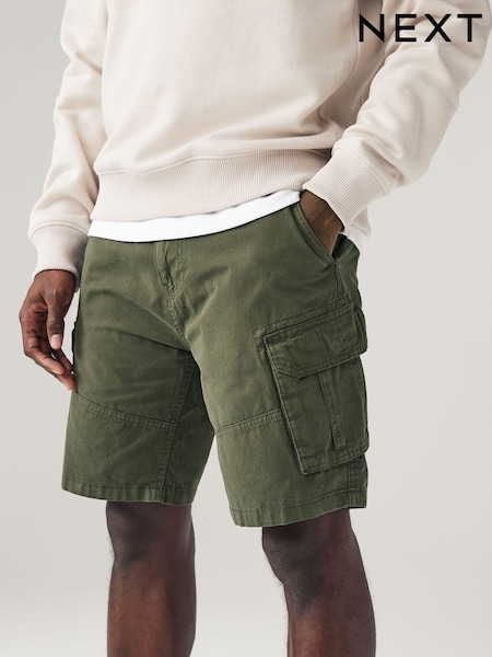 ירוק חאקי - 100% Cotton Cargo Shorts (M74181) | ‏90‏₪