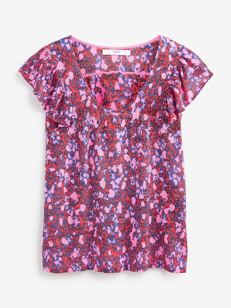 Animal Linen Mix Ruffle Sleeve Top (M74207) | €12