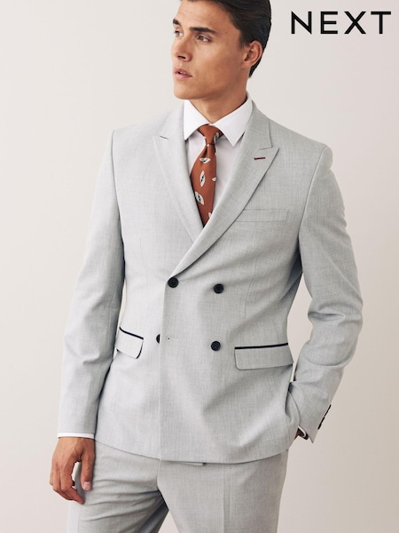 Light Grey Double Breasted Slim Fit Motion Flex Stretch Suit (M74737) | €22
