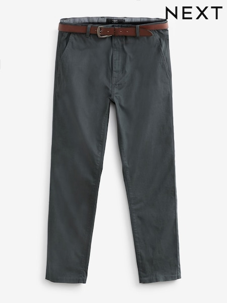Grey Charcoal Straight Fit Belted Soft Touch Chino Trousers (M75469) | €41