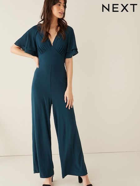 Navy Blue Flute Sleeve V-Neck Jumpsuit (M75526) | € 22