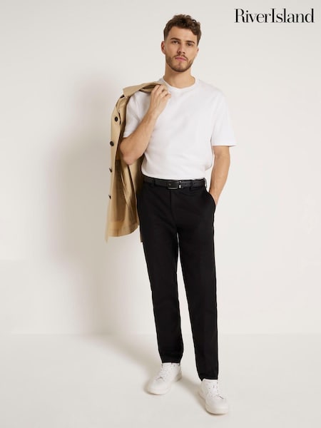 River Island Black Tapered 100% Cotton Chino Trousers (M76457) | €50