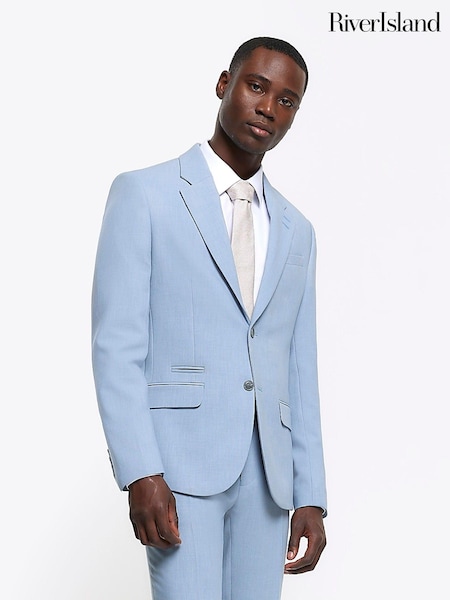River Island Blue Single Breasted Textured Slim Fit Suit Jacket (M76575) | €60