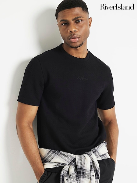 River Island Black Quilted Regular Fit 100% Cotton T-Shirt (M77261) | € 17