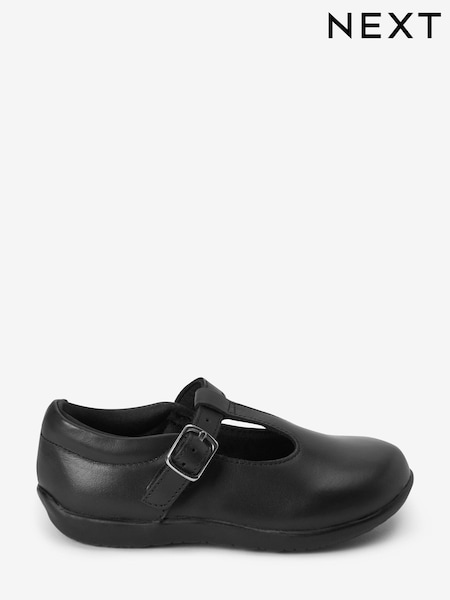 Black Standard Fit (F) Junior Leather T-Bar Shoes (M77419) | €6