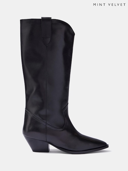 Black - Mint Velvet Dakota Leather Knee High Boots