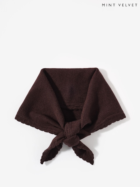 Brown - Mint Velvet Scallop Edge Knit Scarf