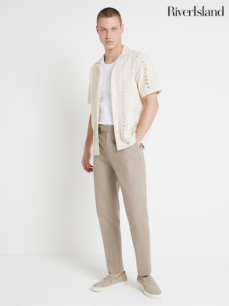 River Island Brown Tapered Fit Chino Trousers With Belt Loops (M78176) | 173 QAR