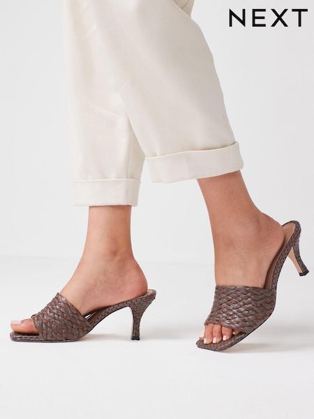 Chocolate Brown - Signature Woven Kitten Heel  Mules (M78512) | € 16