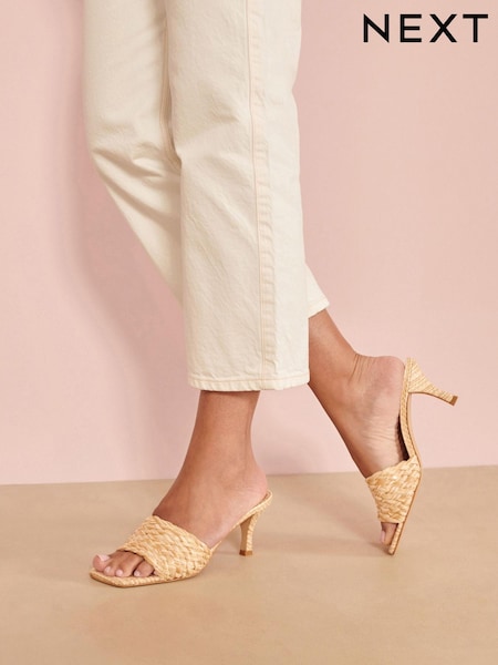 Natural - Signature Woven Kitten Heel  Mules (M78515) | € 16