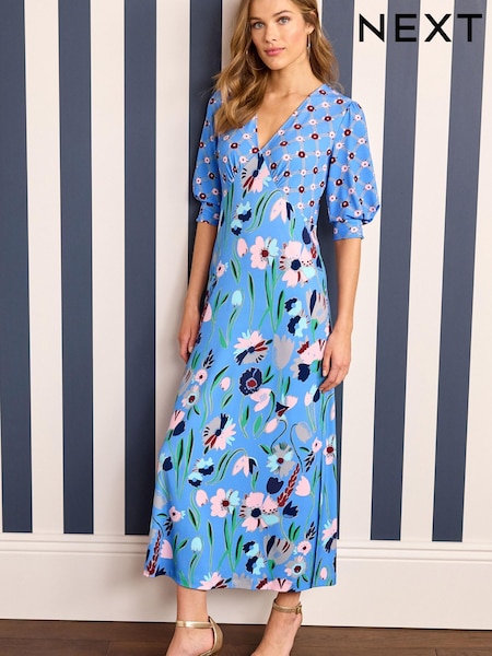 Celia Birtwell Queen of Night Calvacade - Short Sleeve V-Neck Midi Day Dress (M79057) | 31 €