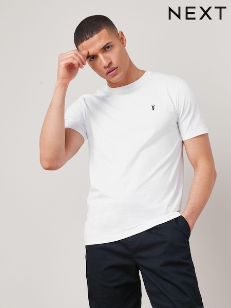 White Slim Fit 100% Cotton Stag T-Shirt (M79200) | €11