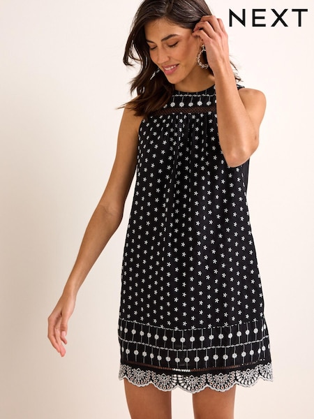 Black/White Sleeveless Broderie Mini Dress (M79305) | €14