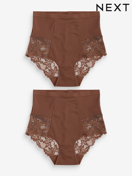Chocolate Nude - Print Tummy Control Shaping Lace Back Brazilian Knickers 2 Pack (M79517) | €28