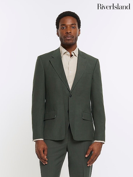 River Island Green Linen Single Breasted Slim Fit Suit Jacket (M79542) | € 62