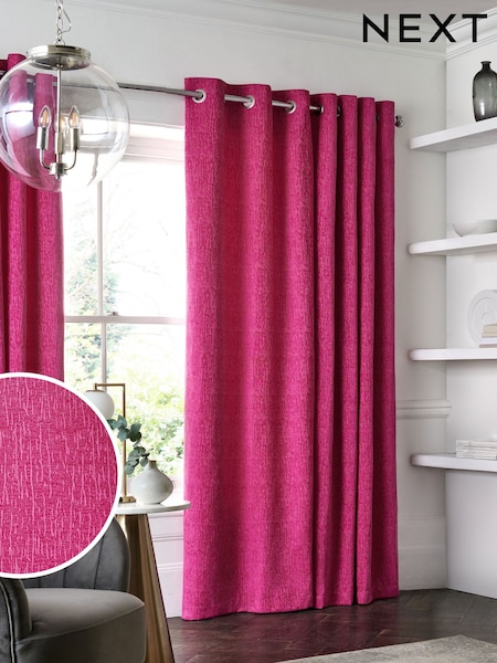 Fuchsia Pink Next Heavyweight Chenille Eyelet Lined Curtains (M79577) | €19 - €49