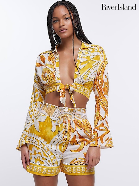 River Island Yellow Tie Front Cropped Shirt (M7D563) | €17.50
