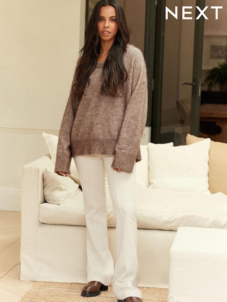 Ecru Cream Seam Front High Rise Flare Jeans (M80083) | €18